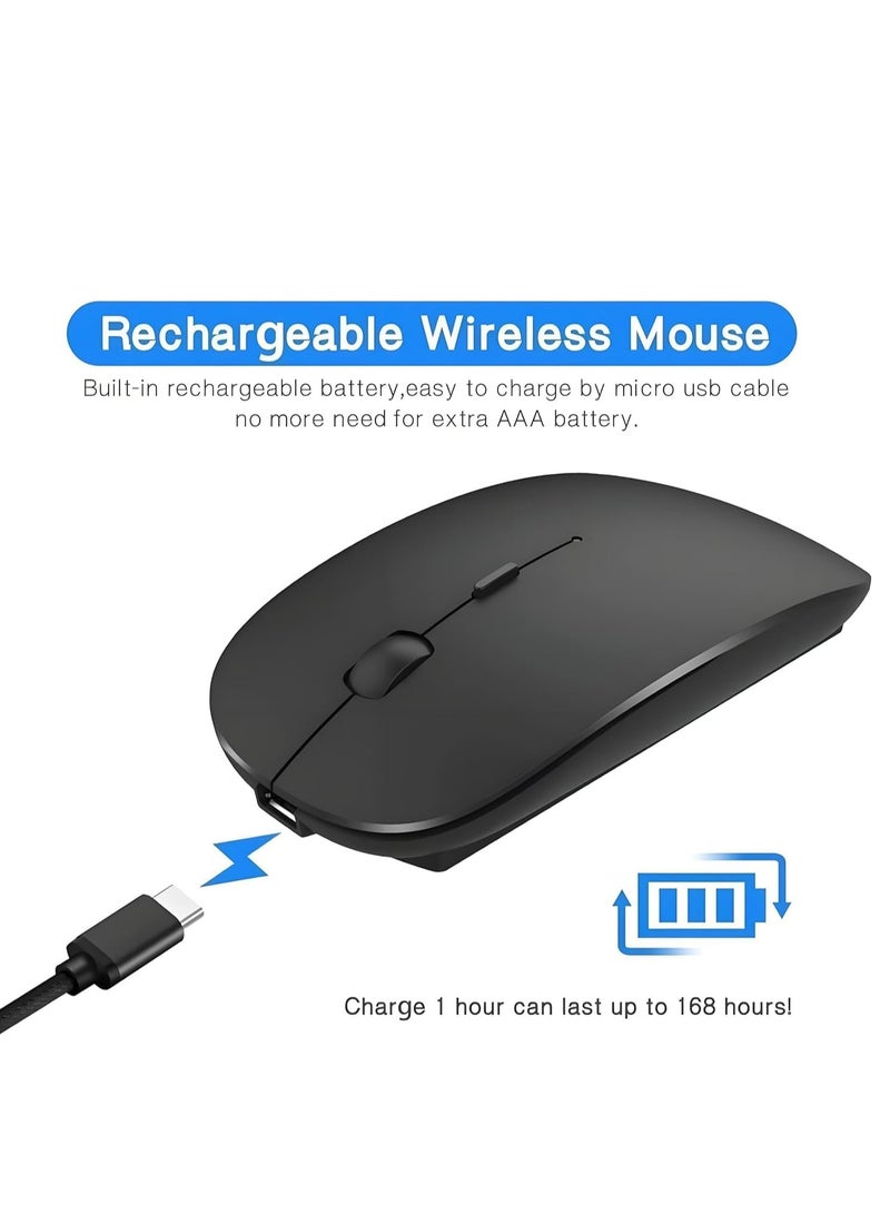 W10 Portable Dual-Mode Rechargeable Wireless Bluetooth Mouse with LED Light (Bluetooth and USB Receiver), for Laptops/Desktops/Tablets (Black), W10 - Image 2