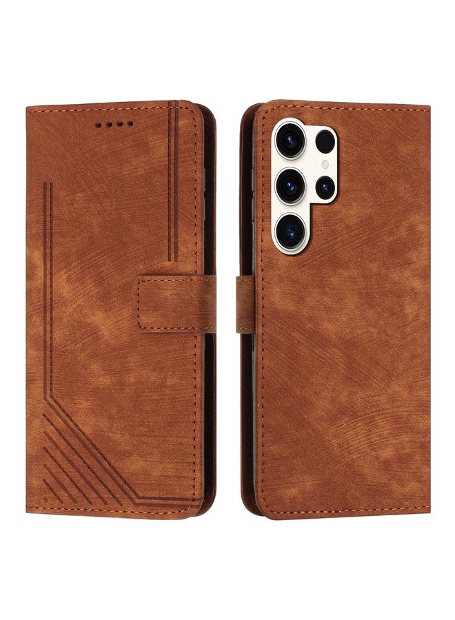 S-TOP Case For Samsung Galaxy S23 Ultra 5G Skin Feel Stripe Pattern Leather Phone Case with Lanyard - Image 2