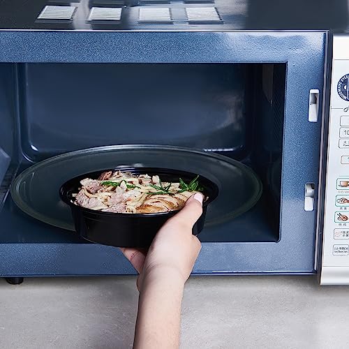 FULING 24 oz 50 ct Round Meal Prep Food Storage Containers with Lids To Go Plastic Lunch Plan Box Disposable Take Out Bowls Black BPA Free Reusable Durable Stackable Microwave Freezer Dishwasher Safe - Image 5