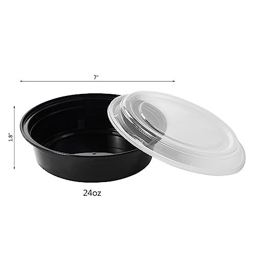 FULING 24 oz 50 ct Round Meal Prep Food Storage Containers with Lids To Go Plastic Lunch Plan Box Disposable Take Out Bowls Black BPA Free Reusable Durable Stackable Microwave Freezer Dishwasher Safe - Image 2