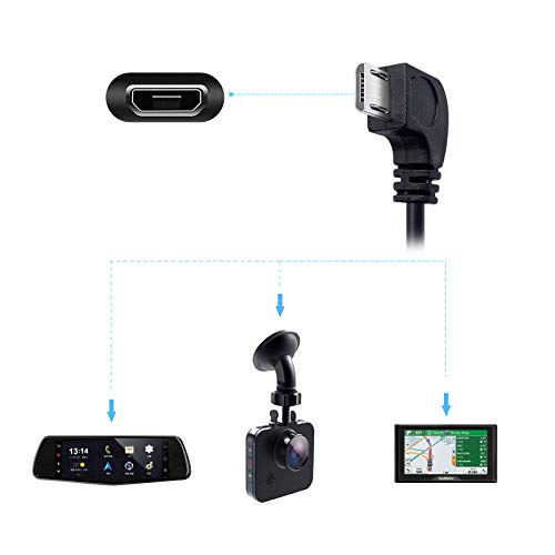 Pixelman Dash Cam Power Cord,Micro USB 11.5ft Long Charging Cable for Dashcam Mirror Cam,USB to Micro USB Car Camera Charger Wire,90 Degree Angle Power Cord Adapter - Image 3