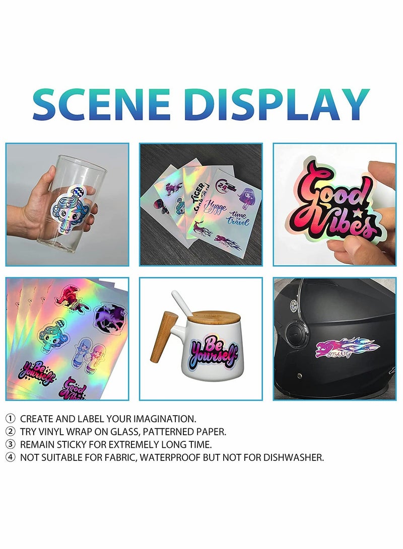 Printable Holographic Dries Quickly Waterproof Sticker Paper Rainbow Vinyl Sticker Paper, A4 Size, 8.25 x 11.7 Inches, for Inkjet Printer u0026 Laser Printer, 20pcs - Image 3