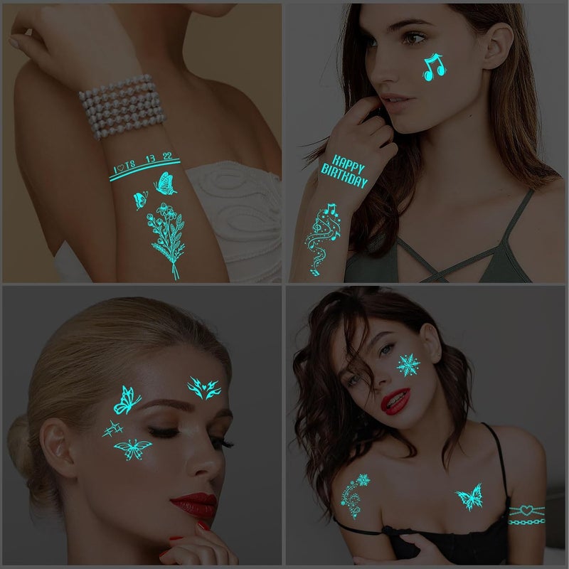 Konsait Glow in the Dark Temporary Tattoos  10 Sheets Blue Flower  Butterfly Designs Luminous For Women Girls  Kids - Image 5