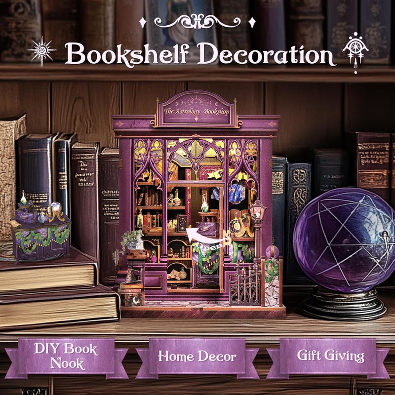 CUTEBEE Book Nook DIY Miniature Dollhouse Kit for Adults and Teenagers, 3D Wooden Shelf Decoration, Gifts for Family and Friends (Astrological Bookstore) - Image 2