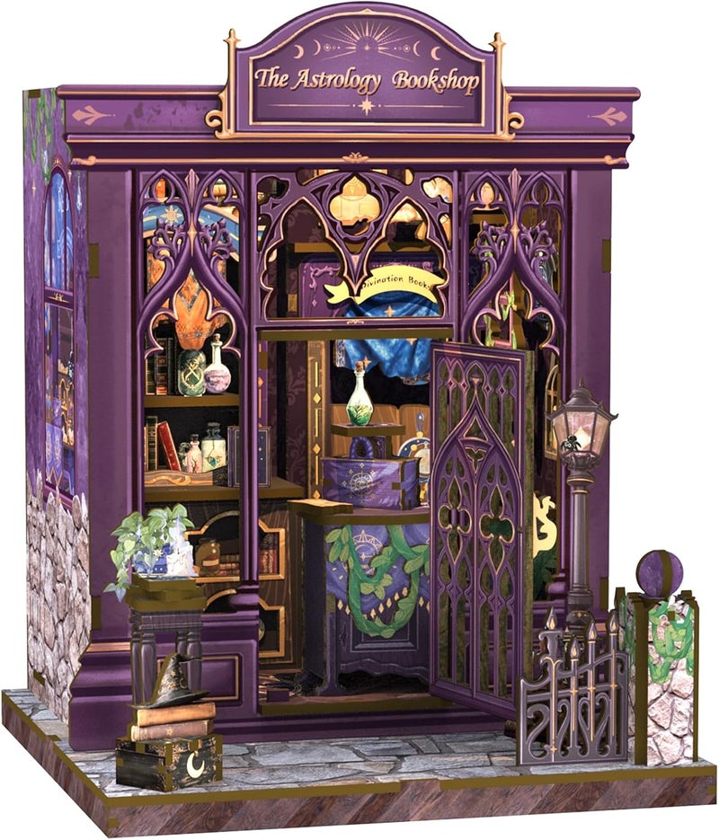 CUTEBEE Book Nook DIY Miniature Dollhouse Kit for Adults and Teenagers, 3D Wooden Shelf Decoration, Gifts for Family and Friends (Astrological Bookstore) - Image 1
