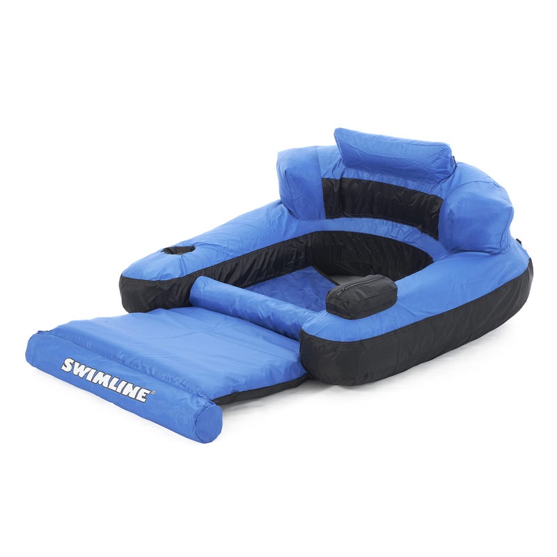 Swimline 9047-A Ultimate Fabric Covered Nylon Swimming Pool Inflatable Floating Chair Lounger w/Footrest, Armrests, Backrest, Headrest, & Drink Holder - Image 1