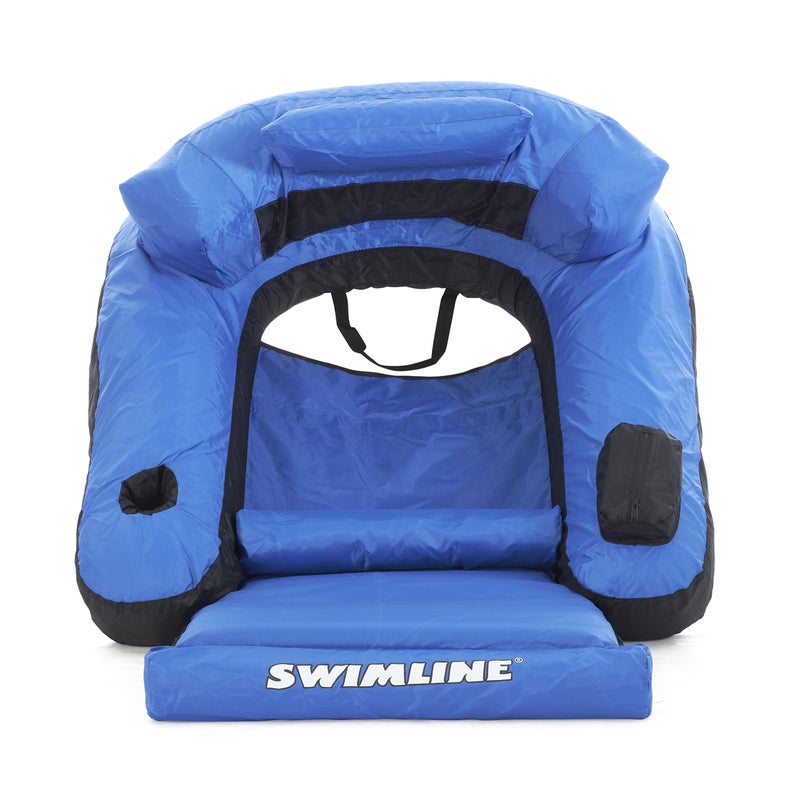 Swimline 9047-A Ultimate Fabric Covered Nylon Swimming Pool Inflatable Floating Chair Lounger w/Footrest, Armrests, Backrest, Headrest, & Drink Holder - Image 4