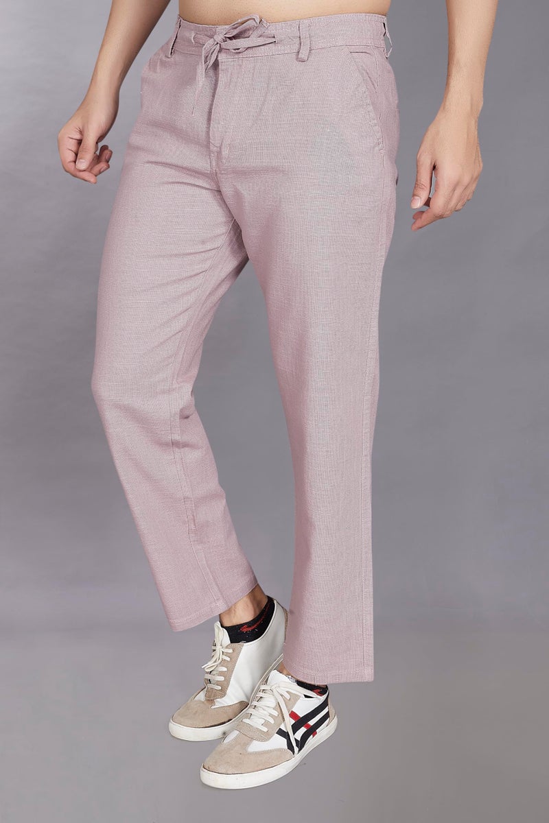 DIVISIVE Men's Relaxed Fit Cotton Linen Blend Trousers (DPT14_32_Pink) - Image 3