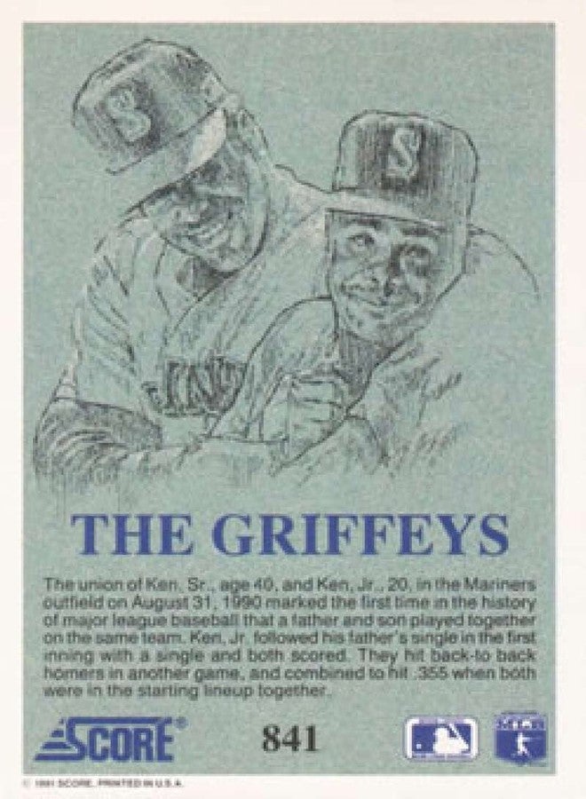 SCORE 1991 Score #841 Ken Griffey Jr./Ken Griffey Sr. NM-MT Seattle Mariners Baseball - Image 2