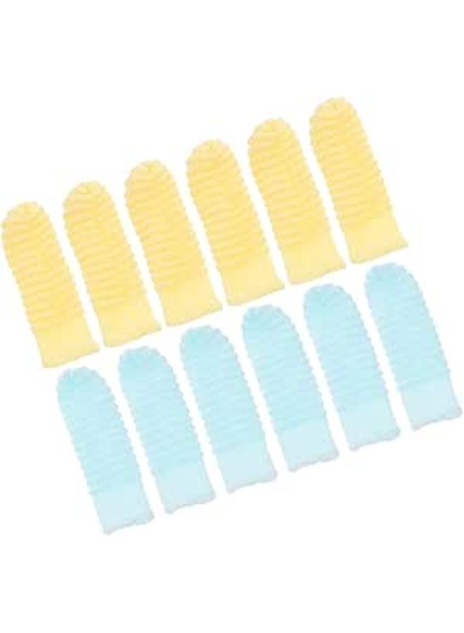Soft Silicone Dog Finger Toothbrush 12 Pack For Oral Care Large Small Pets Yellow Sky Blue - Image 1
