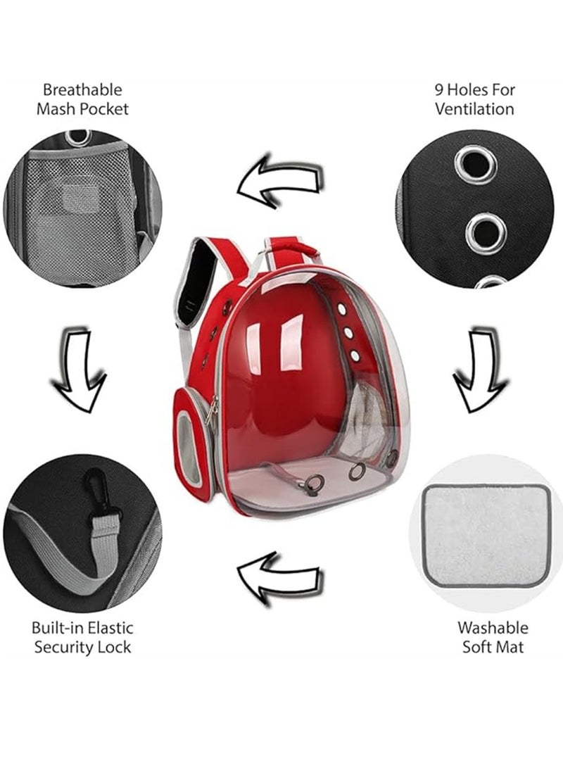 Generic Cat Carrier Bubble Bag, Transparent Pet Convenient Backpack Breathable Capsule Bag for Small Medium Dogs Cats, Airline Approved Travel Pet Carrier, for Hiking Travel Outdoor Use (Red)  - Image 5