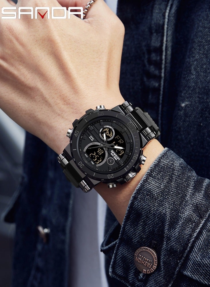 Sanda Fashion Brand Luxury 6175 New Men's Sports Multifunctional Electronic Watch LED Waterproof Dual Display Clock Men's Watch - Image 4