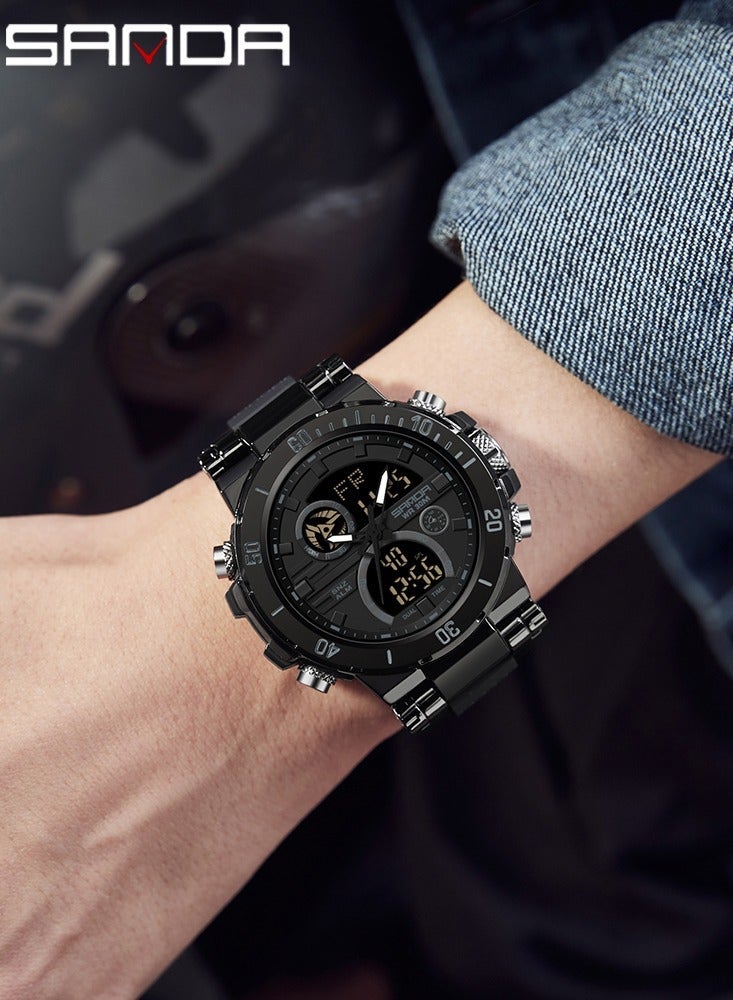 Sanda Fashion Brand Luxury 6175 New Men's Sports Multifunctional Electronic Watch LED Waterproof Dual Display Clock Men's Watch - Image 2