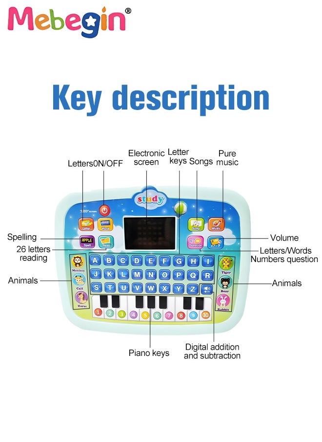 MEBEGIN Kids Tablet Learning Machine Pad Toy with A-to-Z Alphabet and 1-to-10 Numbers, Early Education Intelligent Story Machine, Multifunctional Learning Tablet with Music, 3 AA Batteries Required(Not Included), Ideal Gift for Kids Aged 3+  - Image 5