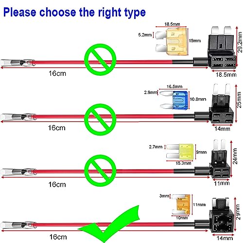 Gebildet 12V-24V Low Profile Add-a-Circuit Fuse Tap, Miniature Piggy Back Blade Fuse Holder with Wire Harness, 6 pcs Fuse (3A 5A 7.5A 10A 15A 20A) and Fuse Puller (Pack of 4) - Image 2