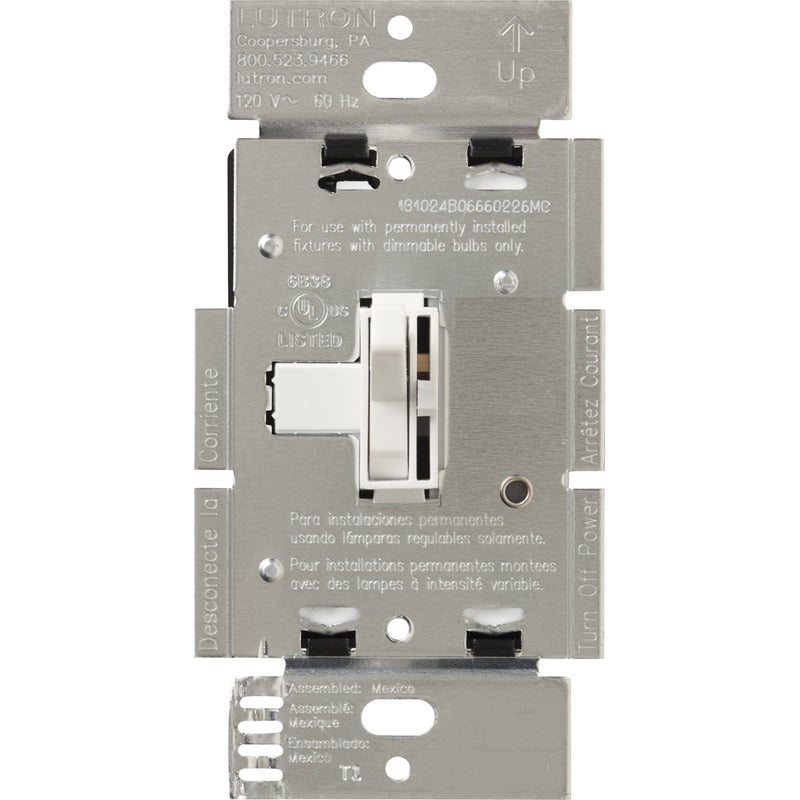 Lutron Toggler 1000-Watt 3-Way Incandescent Dimmer Switch, AY-103P-WH, White - Image 1