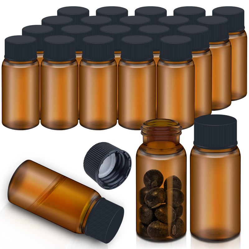 LVDALAB 100Pcs 03Oz10ml Brown Glass Vials with Screw Cap Glass Sample Vial with PE Stopper LeakProof Small Glass Bottles Jars Containers Essential Oil Bottles for Storage Liquid Pills and Lab Use - Image 2