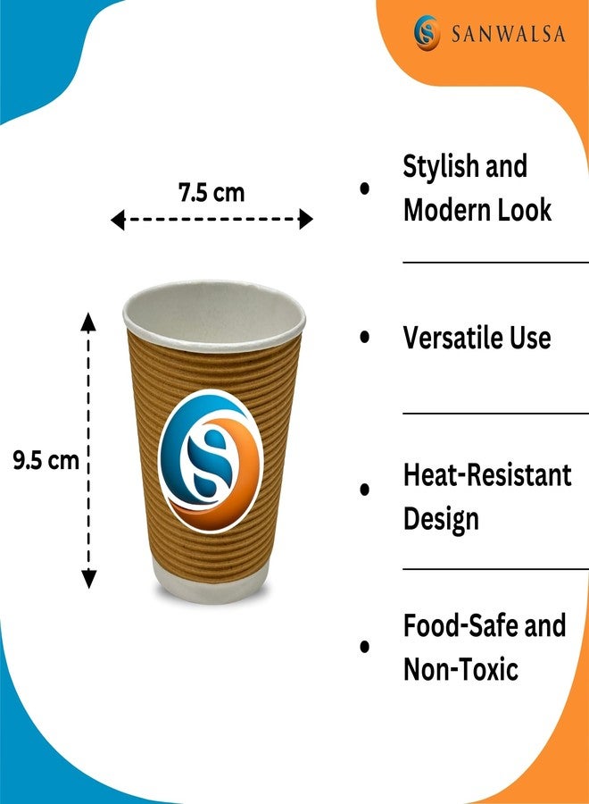 SANWALSA [250 ml, 25 Count, Brown Disposable Ripple Paper Cups | Eco-Friendly & Heat-Resistant Cups for Wedding, Party, Picnic, Cafes | Ideal for Tea, Coffee, Juice & Water - Image 2