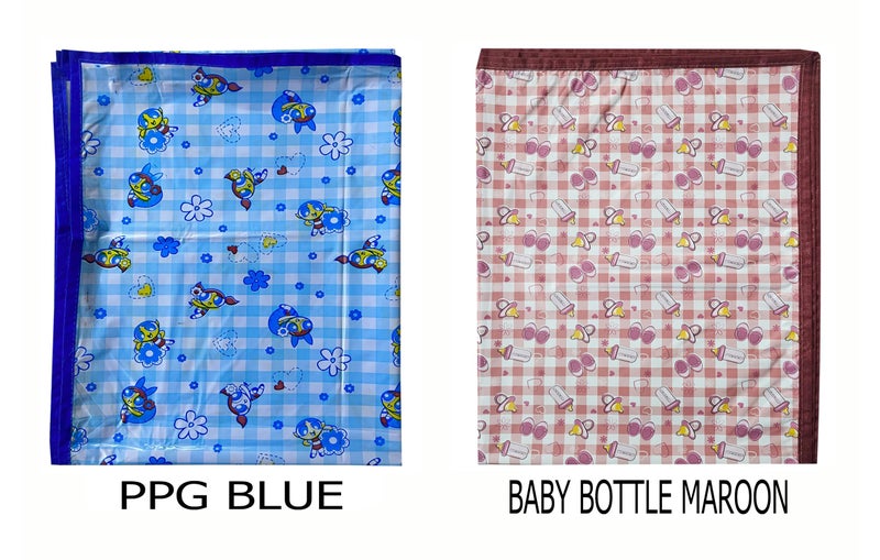 EcoSoft Plastic Sheet,PVC Sheet for Kids,Rubber Sheet for Babies,Bed Wetting Protector(90 x 135 cm) (Blue PPG & Maroon Baby Bottle) - Image 3
