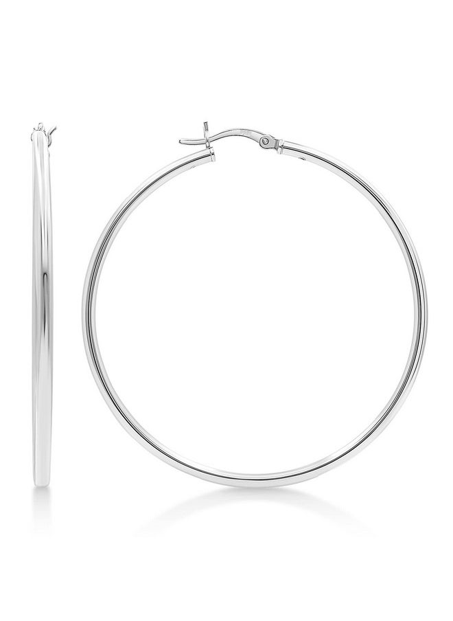 Kezef - Silver Hoop Earrings For Women - 925 Sterling Silver Hoops -2Mm Thickness - Large Sterling Silver Hoop Earrings For Men - Hypoallergenic Silver Earrings 50Mm Diameter - Image 1