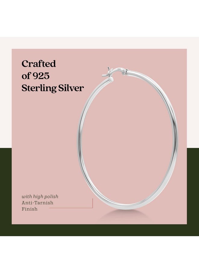 Kezef - Silver Hoop Earrings For Women - 925 Sterling Silver Hoops -2Mm Thickness - Large Sterling Silver Hoop Earrings For Men - Hypoallergenic Silver Earrings 50Mm Diameter - Image 1