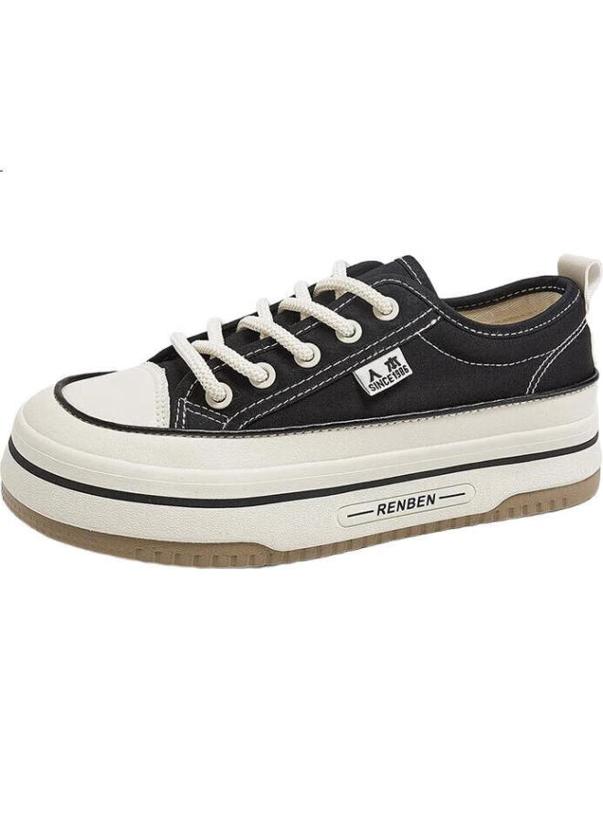 Humanity Women'S Spring And Summer Canvas Shoes Breathable Mesh Thick-Soled Height-Increasing Casual Shoes Black (Canvas Style) Size 37 - Image 3