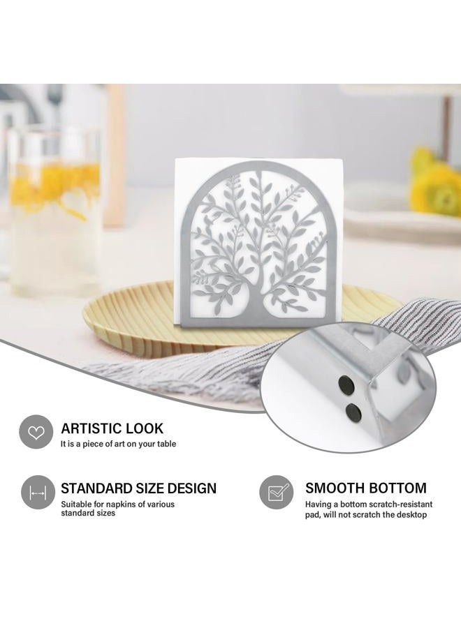 Fobule Napkin Holder for Tables, Tree of Life Design Modern Metal Napkin Holder for Home Kitchen & Picnic Party, Silver Grey - Image 2