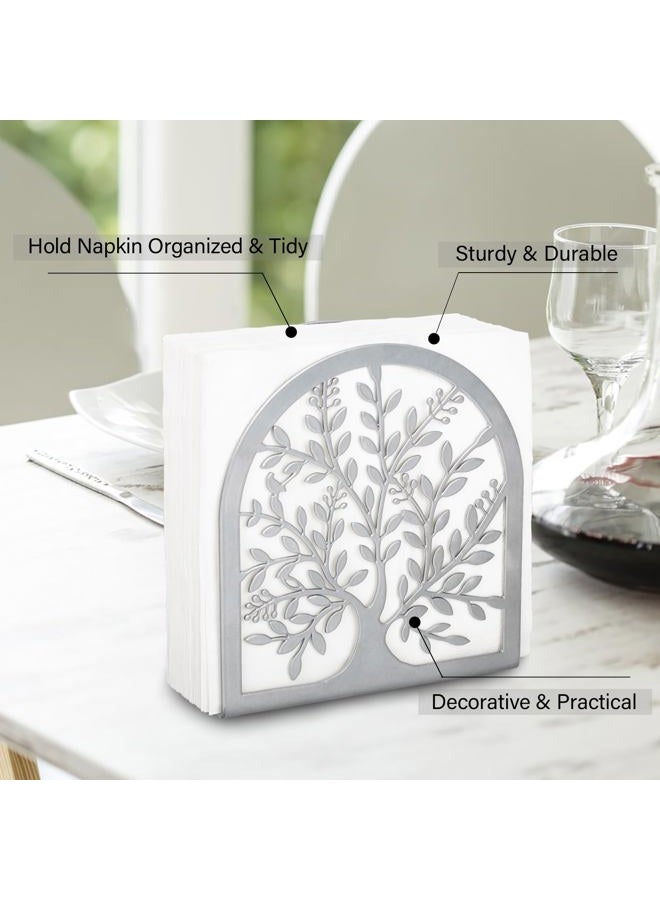 Fobule Napkin Holder for Tables, Tree of Life Design Modern Metal Napkin Holder for Home Kitchen & Picnic Party, Silver Grey - Image 5