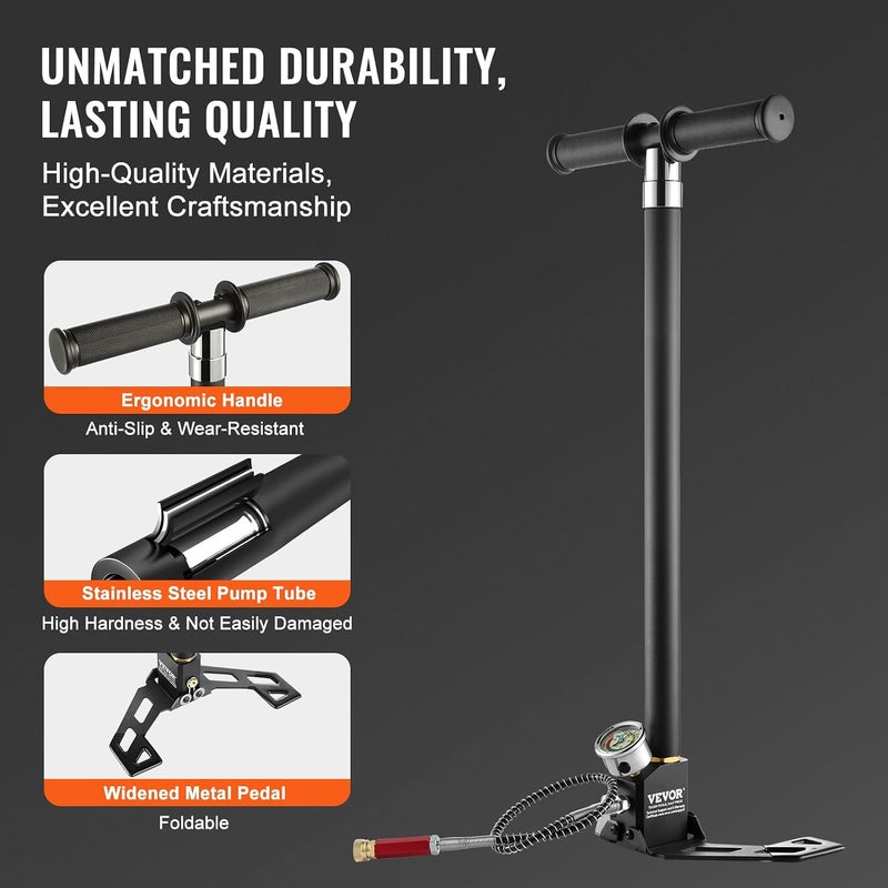 PCP Hand Pump 4 Stage 30MPa 4500PSI High Pressure PCP Air Gun Filler Pump with Oil Moisture Filter Pressure Gauge, Stainless Steel for Air Rifle, Diving Bottles, Paintball Filling Tyre - Image 4