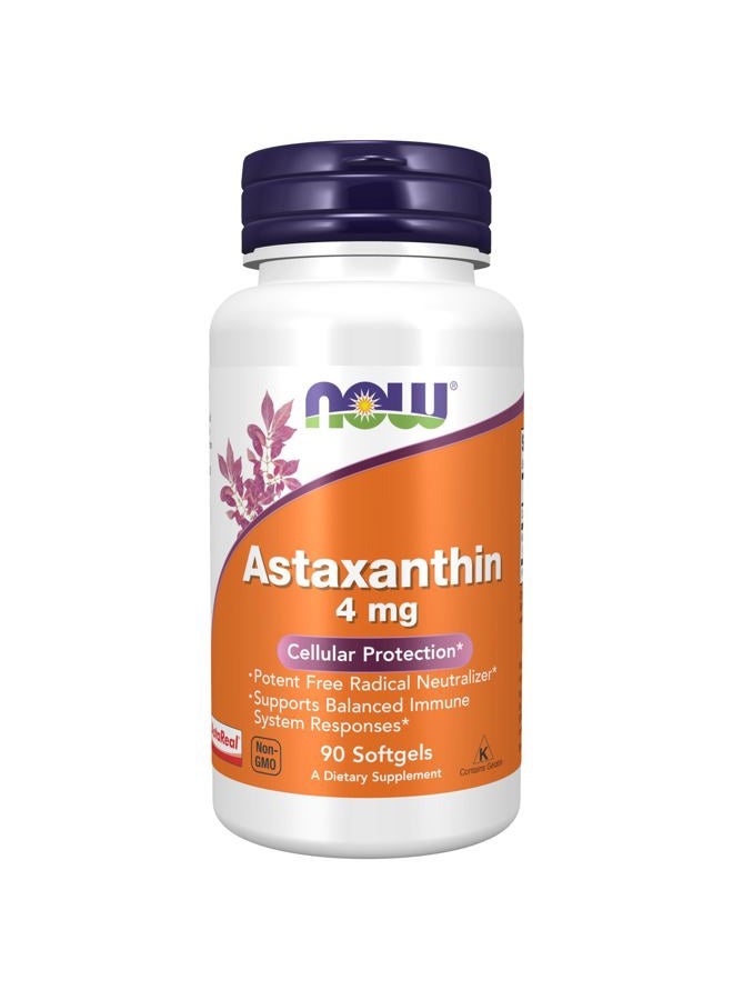 now Supplements, Astaxanthin 4 mg derived from Non-GMO Haematococcus Pluvialis Microalgae and has naturally occurring Lutein, Canthaxanthin and Beta-Carotene, 90 Softgels - Image 1