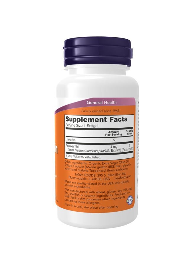 now Supplements, Astaxanthin 4 mg derived from Non-GMO Haematococcus Pluvialis Microalgae and has naturally occurring Lutein, Canthaxanthin and Beta-Carotene, 90 Softgels - Image 2
