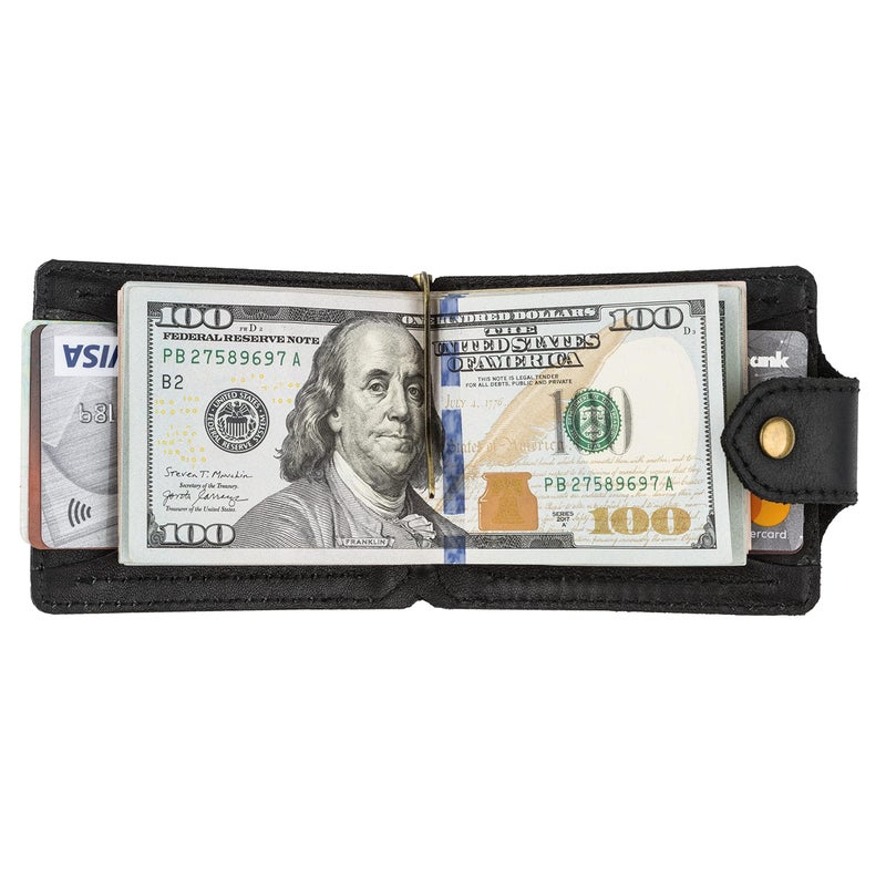 GE MARK Mens Leather Wallet with Money Clip - ID Window or Coin Pocket - Slim Bifold RFID Blocking - Genuine Thin Minimalist - Gift Idea (Black) - Image 3