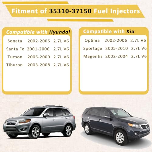 Pjvmvo 20012010 OE 27L Fuel InjectorsCompatible withHyundai 27 Santa Fe Tucson Tiburon 20032008Compatible withKia Optima 20022009 4 Holes Set of 6 - Image 3