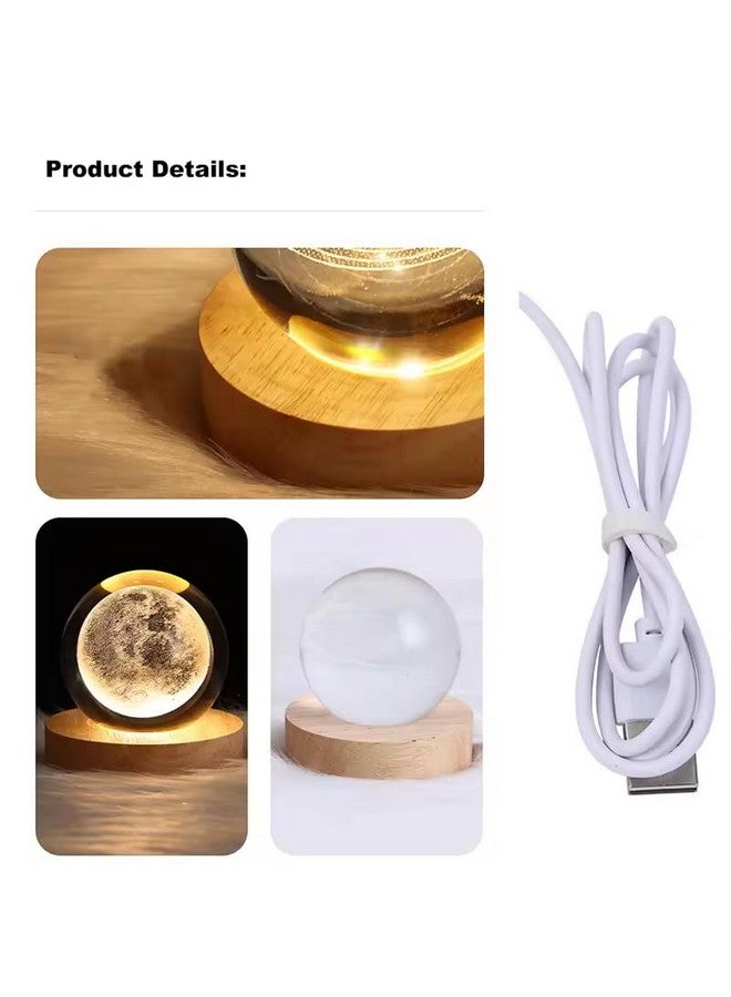 SAJANI 3D Galaxy Crystal Ball Night Lamp, Led Glass Ball Light with Wooden Base, Decorative Night Light for Home, Office, Bithday Gift for Adults, Boys, Girls (Pack of 1) (Moon) - Image 2