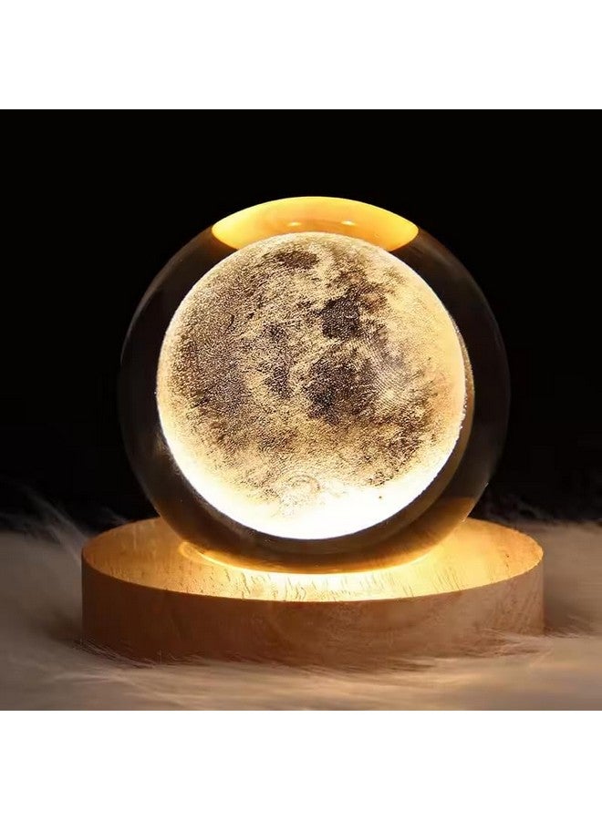 SAJANI 3D Galaxy Crystal Ball Night Lamp, Led Glass Ball Light with Wooden Base, Decorative Night Light for Home, Office, Bithday Gift for Adults, Boys, Girls (Pack of 1) (Moon) - Image 1