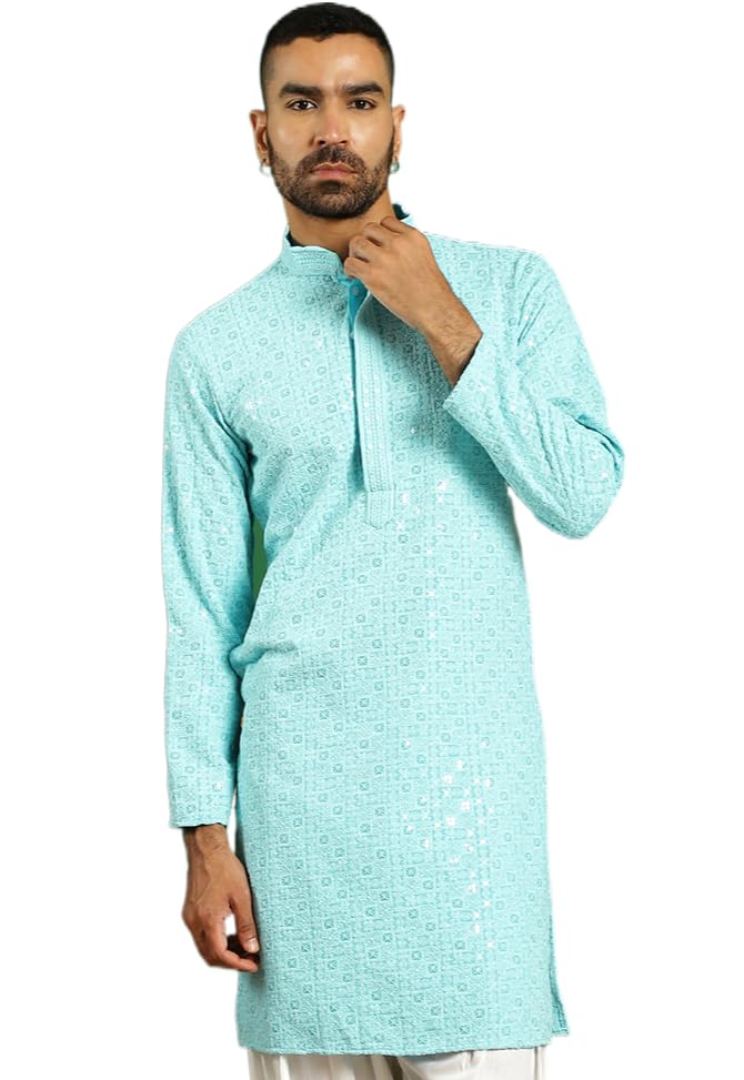 Jompers Men's Blue Embroidered Kurtas. (Blue, S) - Image 1