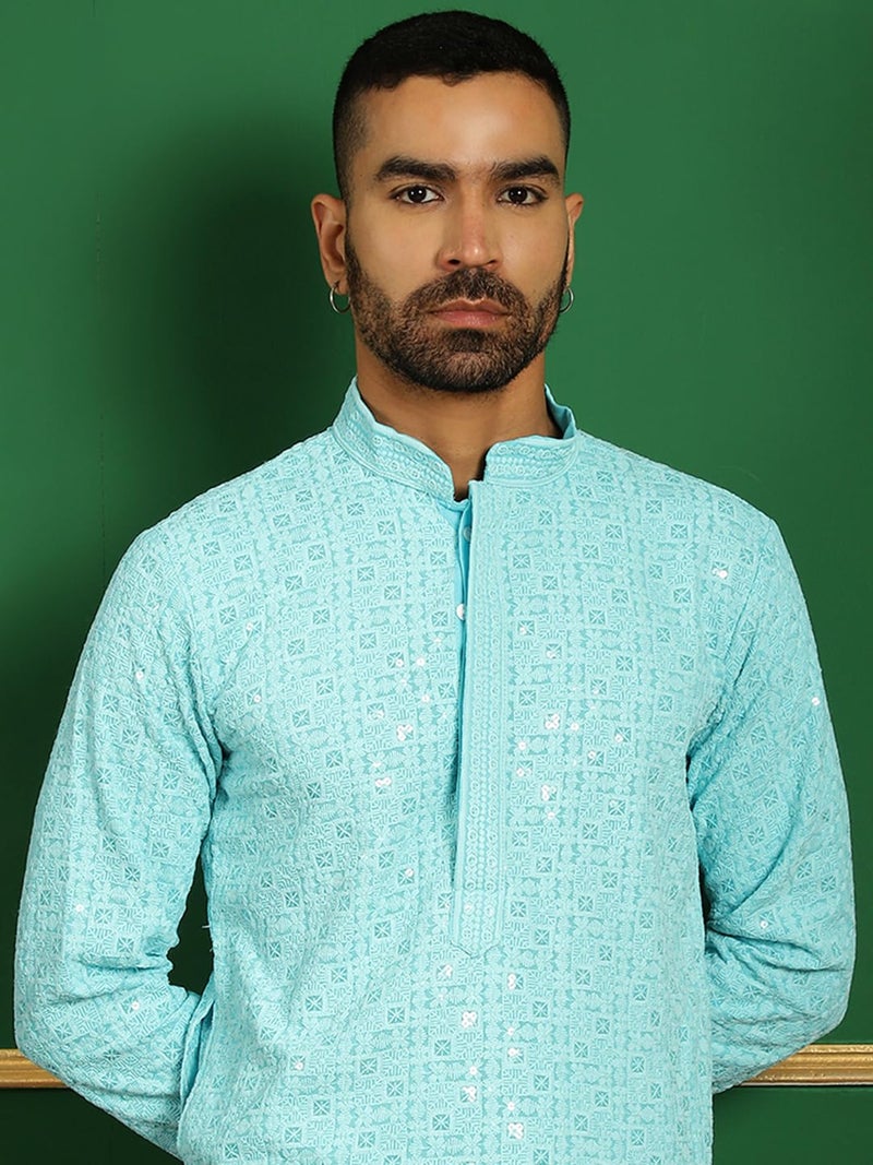Jompers Men's Blue Embroidered Kurtas. (Blue, S) - Image 5