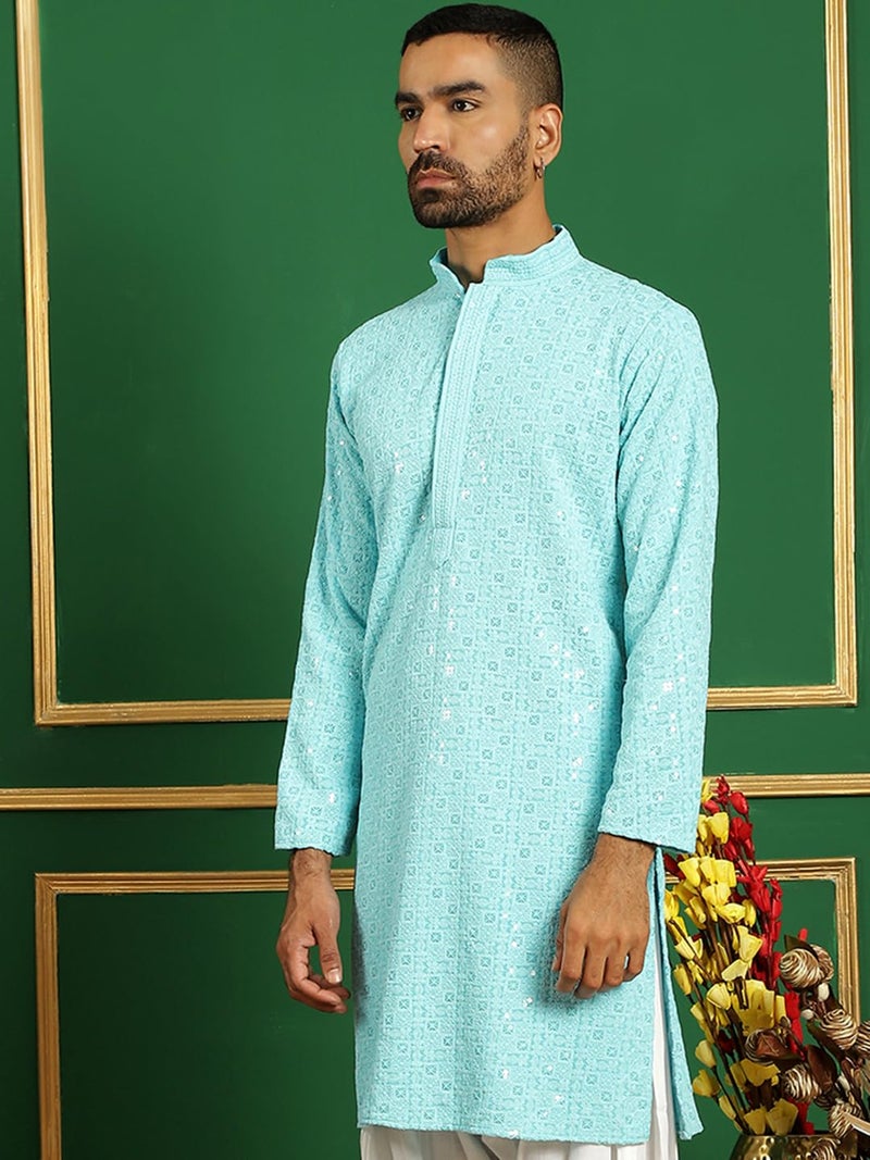 Jompers Men's Blue Embroidered Kurtas. (Blue, S) - Image 3