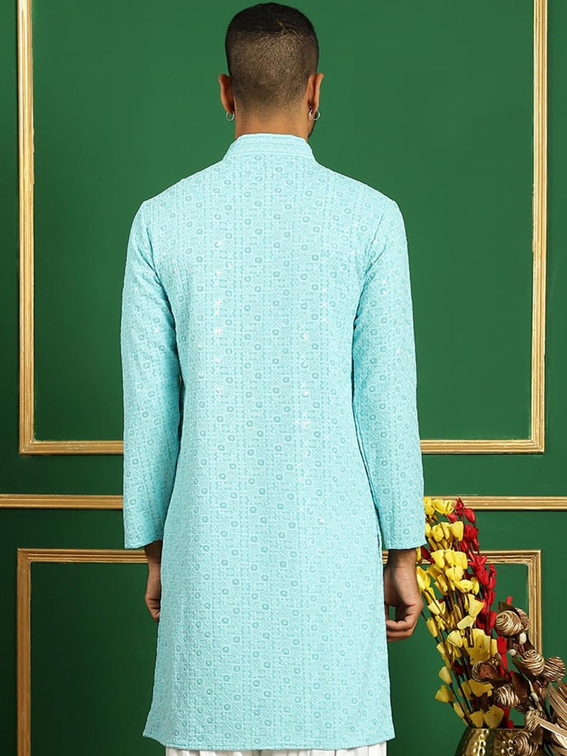 Jompers Men's Blue Embroidered Kurtas. (Blue, S) - Image 2
