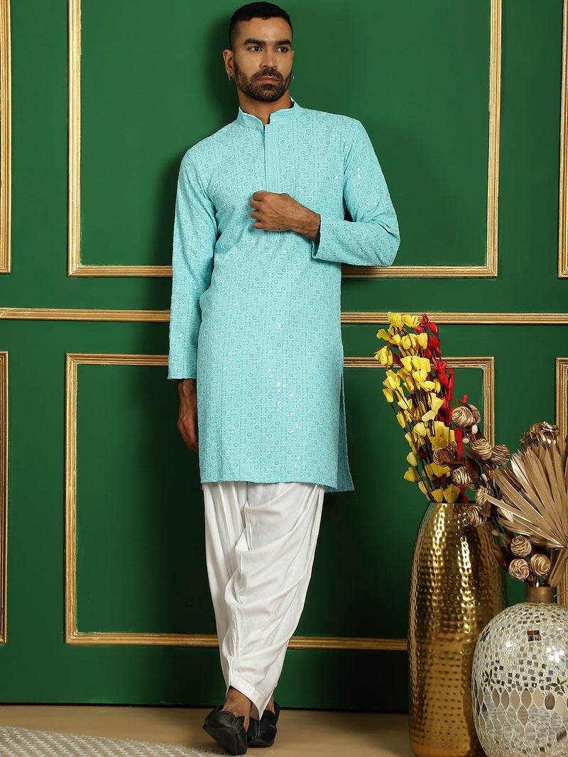 Jompers Men's Blue Embroidered Kurtas. (Blue, S) - Image 4
