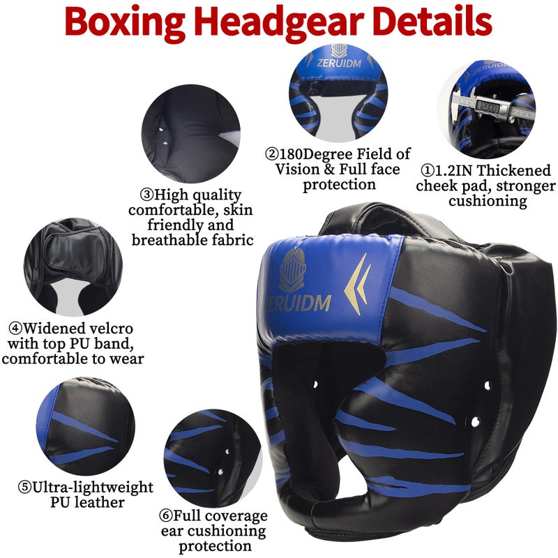 ZERUIDM 6-in-1 Boxing Headgear and Gloves Set, Training Sparring Safety Head Guard for MMA, Kickboxing, Muay Thai Trainees, Kids Teen Adults - Image 4