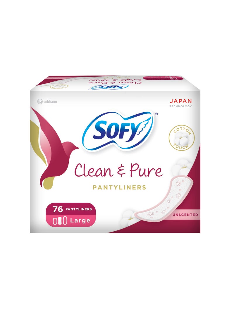 Sofy Unscented Clean & Pure Panty Liner Large 76 Pcs - Image 1