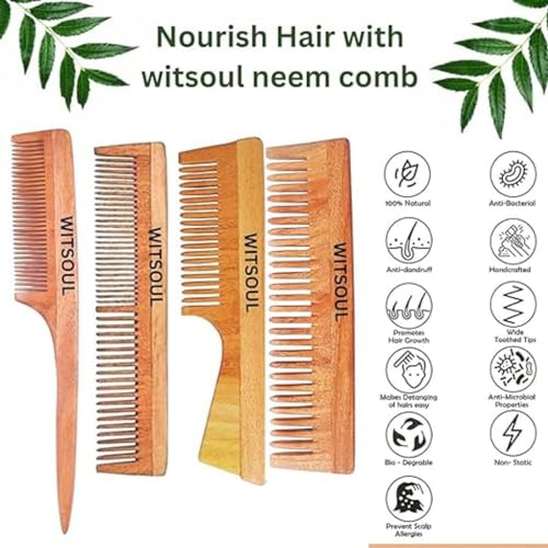 WITSOUL Natural Neem Wood Fine Toothed for Hair Growth/Hair fall/Dandruff Control/SET OF 2 - Image 5
