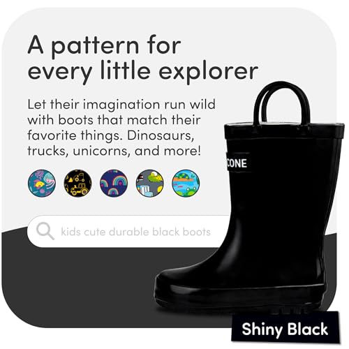 LONECONE Lone Cone Rain Boots with Easy-On Handles in Fun Patterns for Boys and Girls, Play-Proof Flexible Rubber, Durable Non-Slip Treads, Kid-Friendly for Hours of Joy - Shiny Black, 7 Toddler - Image 4
