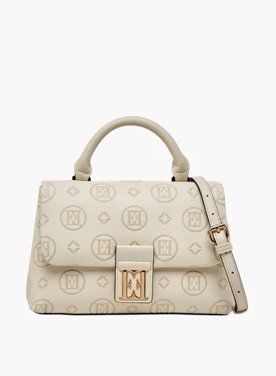 ELLE Women Monogram Embossed Satchel Bag with Top Handle and Detachable Strap