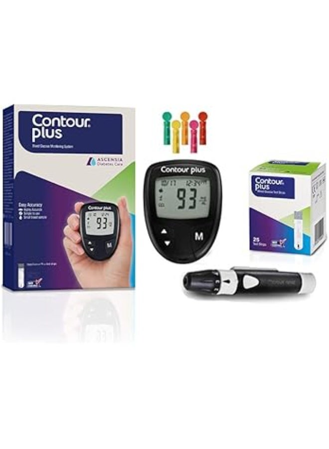 Contour Plus Blood Glucose Monitor, Glucometer with 25 Free Test Strips | Accurate Diabetes Testing Kit