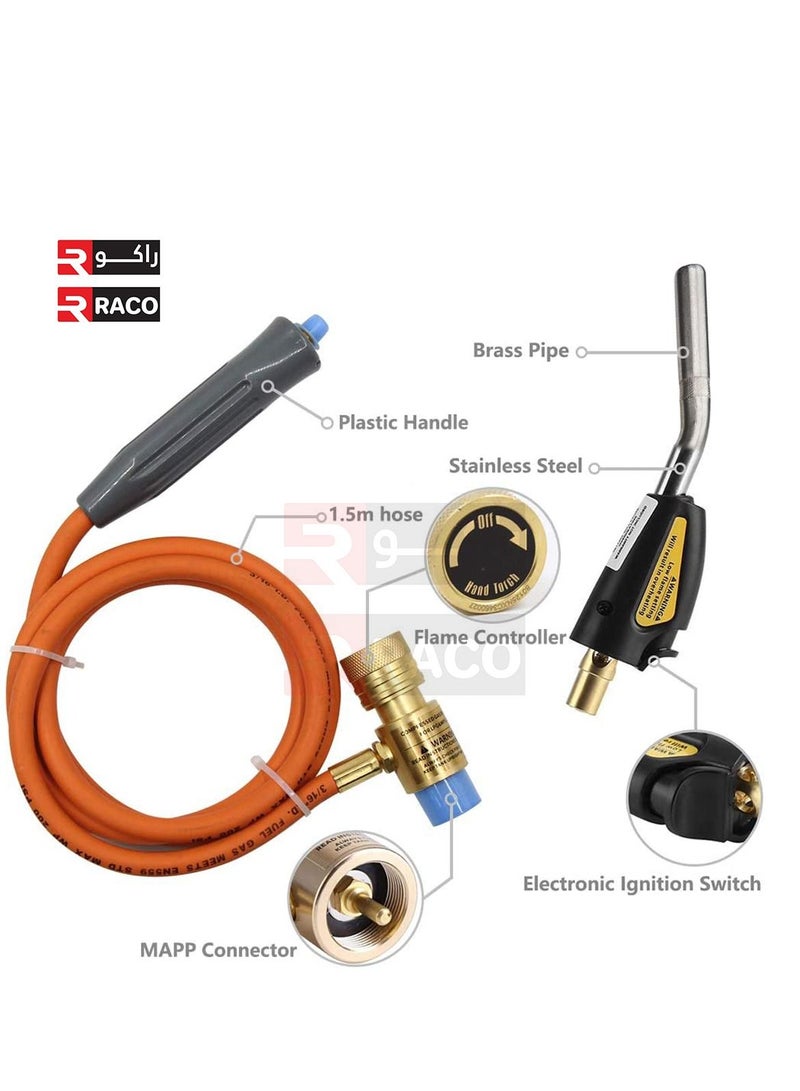 RACO Self-Ignition Welding Torch 1.5m With Stainless Steel Head and Hose for Mapp Cylinder
