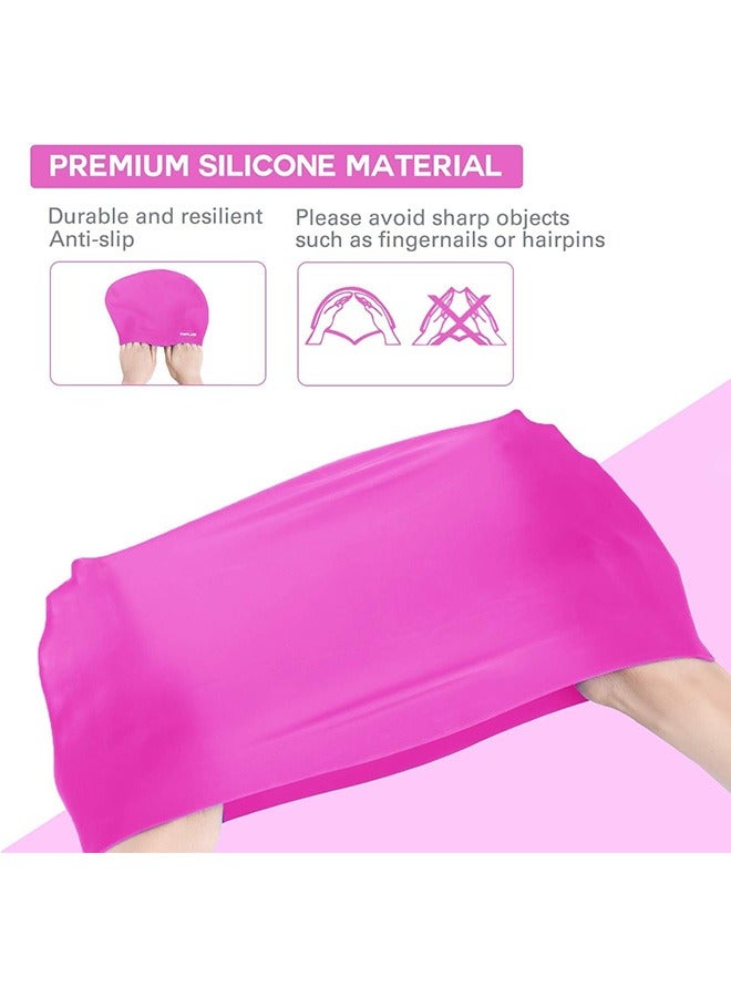 Generic 2Pcs Large Swim Cap for Long Hair, Waterproof Bathing Pool Swimming Cap Cover Ears, 3D Ergonomic Design Silicone Swim Cap for Long Hair for Women Kids Men Adults Boys Girls (Pink+Blue)  - Image 3
