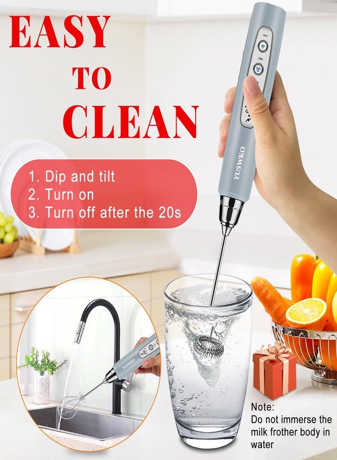 YUSWKO Rechargeable Milk Frother for Coffee, Handheld Drink Mixer with 3 Heads 3 Speeds, Ideal Electric Stirrers for Travel - Image 3