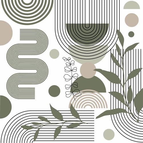 Kazova Boho Arch Wall Stickers Black Line Wall Decals Green Leaf Sticker Large Geometric Decal Aesthetics Room Mural Decor Modern Abstract Sticker for Living Room Bedroom Decor - Image 1